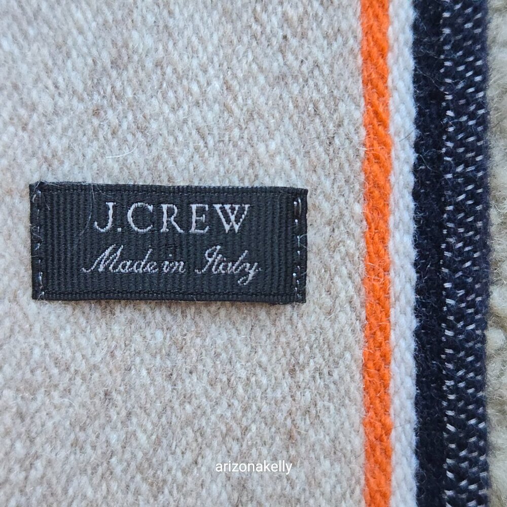 J. Crew Wool Scarf Italy Tan Cream Navy Orange - Picture 2 of 15